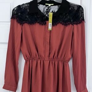 Gianni Bini Women’s Size XS Cinnamon Black Lace Collared Long Dress Lined